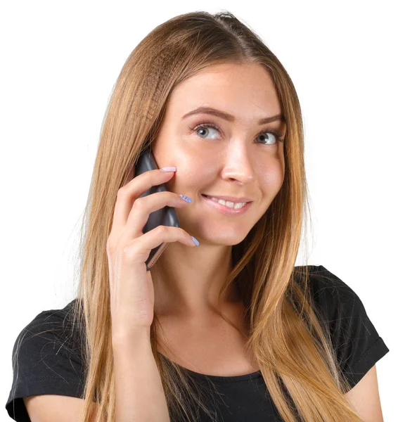 Porträt Einer Schönen Jungen Frau Mit Smartphone — Stockfoto