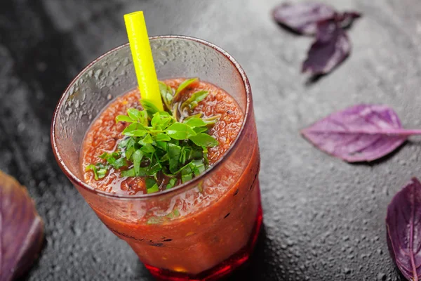 Friska Inhemska Tomatjuice Närbild Skott — Stockfoto