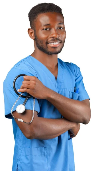 African Medical Doctor Man Isolated White Background — Stock Photo, Image