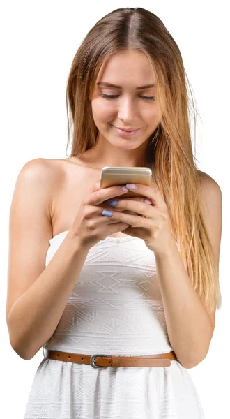 Portrait Beautiful Young Woman Holding Smartphone — Stock Photo, Image