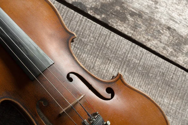 Geige Auf Holztisch Nahsicht — Stockfoto