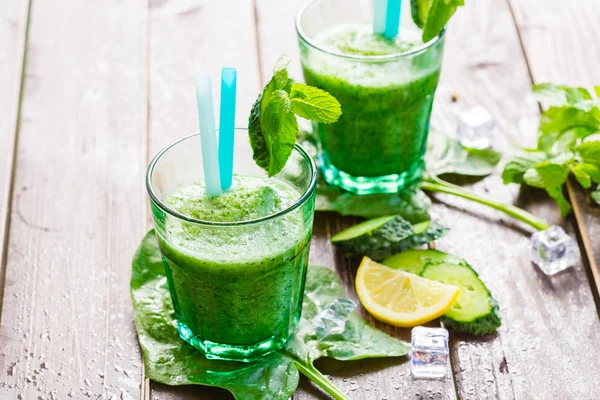 Zielony Koktajl Warzywny Zdrowa Dieta — Zdjęcie stockowe