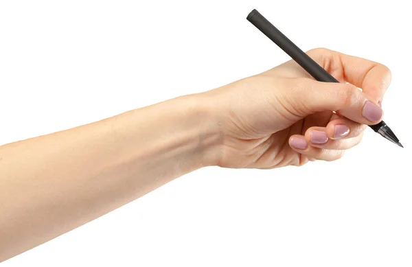 Weibliche Hand Auf Weißem Hintergrund Mit Stift — Stockfoto