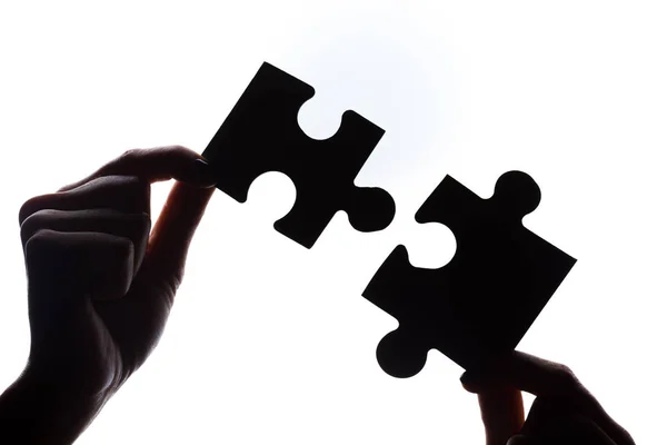 Hands Holding Puzzle Pieces Business Concept Background Stock Photo