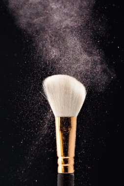 Profesyonel siyah makyaj fırça ile pembe toz