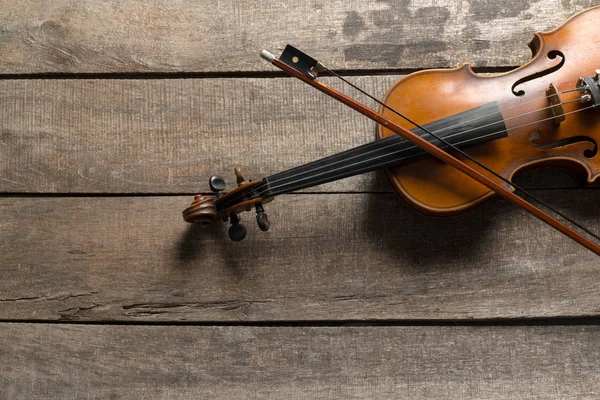 Violin Wooden Table Close View — Stock Photo, Image