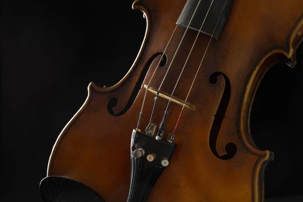 Vecchio Violino Marrone Sfondo Nero — Foto Stock