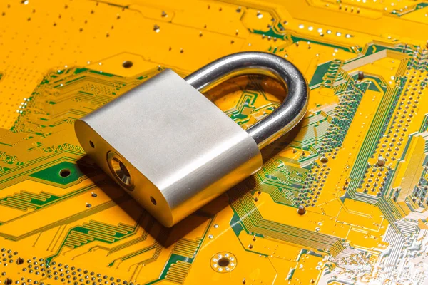 padlock on a computer circuit board