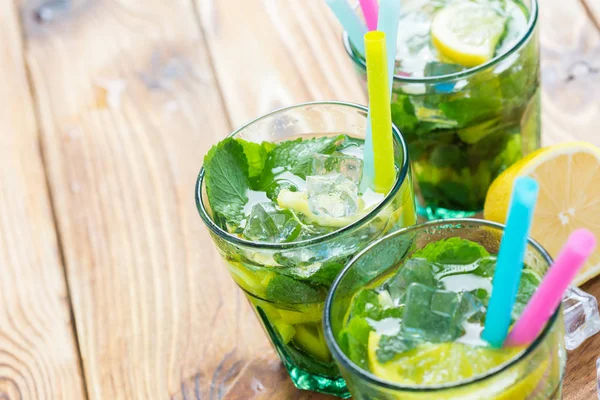 Fresh Lemonades Ice Served Glass Straws — Stock Photo, Image