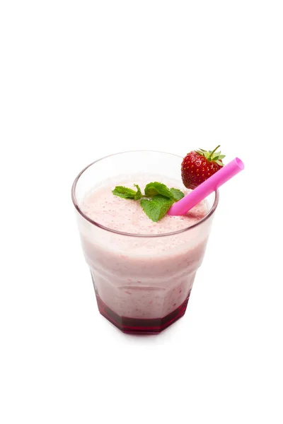 Jugo Fresa Con Fresas Fondo Blanco —  Fotos de Stock