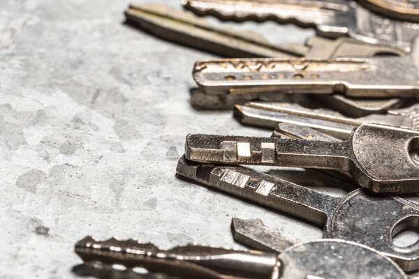 Close up view of different old keys