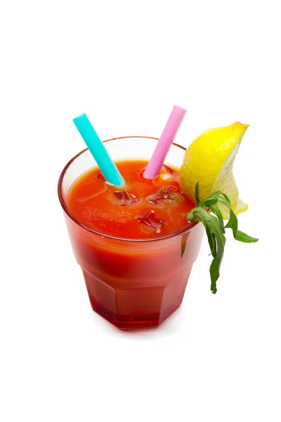 Batido Verduras Frescas Jugo Tomate Aislado Sobre Fondo Blanco —  Fotos de Stock