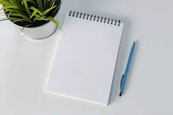 Caneta Caderno Branco Uma Mesa — Fotografia de Stock