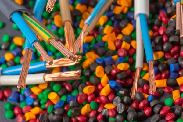 Colorful Plastic Polymer Granules Cable — Stock Photo, Image