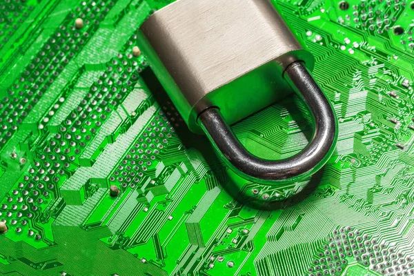 padlock on a computer circuit board