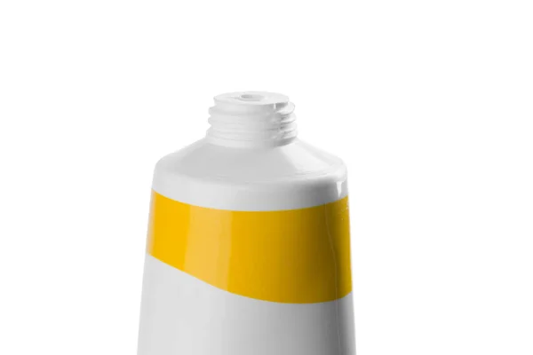 Líquido Cosmético Que Vierte Botella Aislada Sobre Fondo Blanco — Foto de Stock