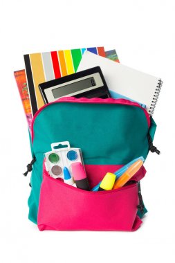School bag with office supplies clipart