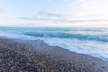 Deniz Taşlı bir plajda sörf.