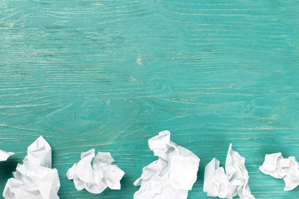 Crumpled Sheets Paper Shabby Wooden Table — Stock Photo, Image