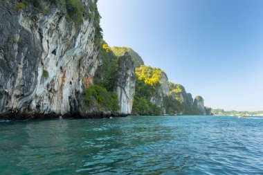 Güzel yeşil taşlar ve gündüz denizde