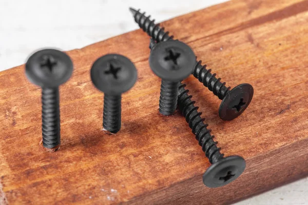 Screws Screwed Wooden Bar — Stock Photo, Image