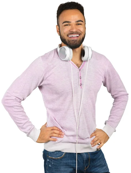 Retrato Joven Afroamericano Con Auriculares —  Fotos de Stock