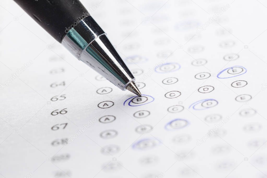 Test score sheet with answers