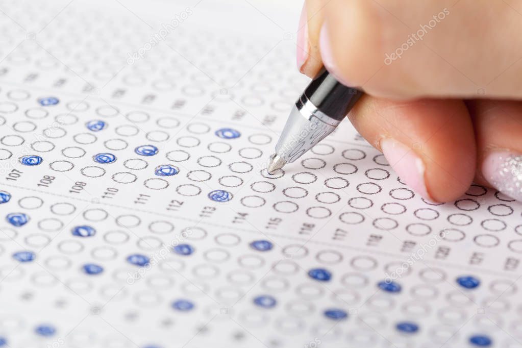 Test score sheet with answers