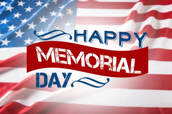 Lettering Happy Memorial Day Com Bandeira Americana Segundo Plano — Fotografia de Stock