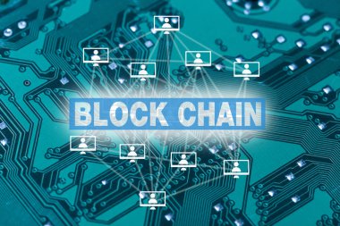 Blockchain parlak arka plan üzerinde yazı