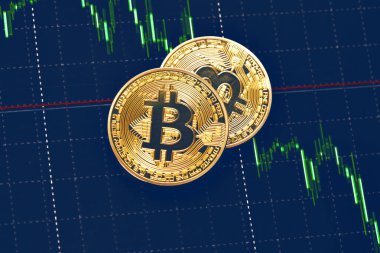 Koyu arka plan üzerinde bitcoins Görünümü Kapat