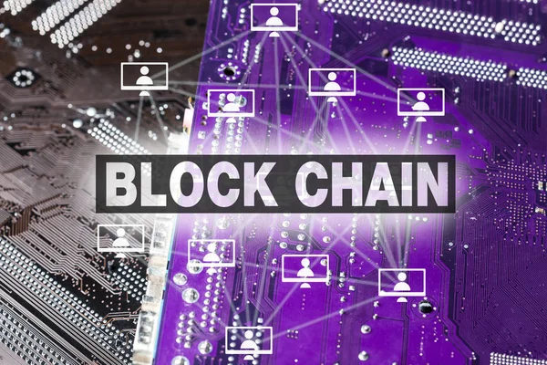 Blockchain parlak arka plan üzerinde yazı