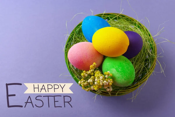 Fondo Colorido Feliz Pascua Con Huevos Pintados —  Fotos de Stock