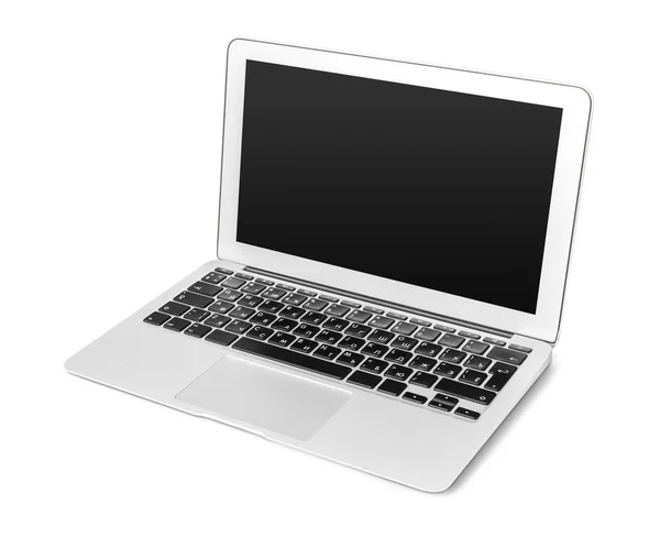 Białym Tle Biały Blisko Laptopa — Zdjęcie stockowe