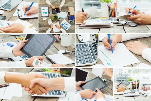 бизнес-коллаж, концепция командной работы
