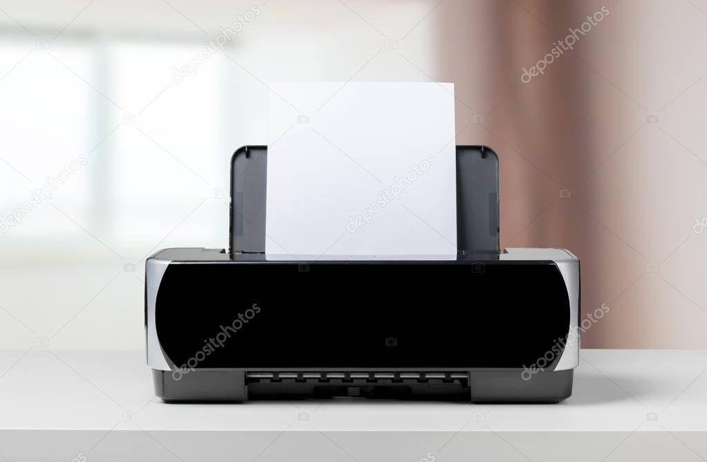 printer on the table in office close up