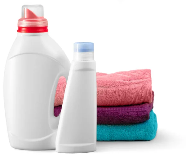 Bottles Towels Isolated Close — Stock Photo, Image