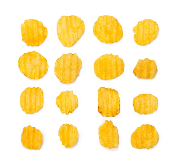 Batatas Fritas Amarelas Isoladas Fundo Branco — Fotografia de Stock