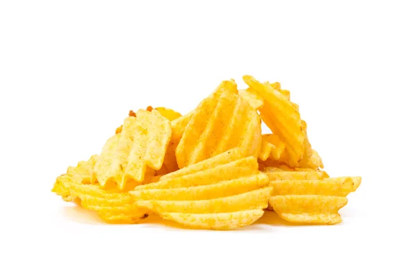 Gelbe Kartoffelchips Isoliert Auf Weißem Hintergrund — Stockfoto