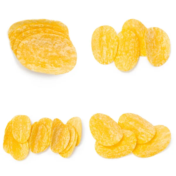 Collage Van Smakelijke Aardappel Chips — Stockfoto