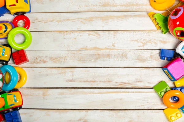 Conjunto Juguetes Para Niños Sobre Fondo Madera — Foto de Stock