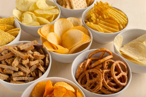 Pretzels Bowls Wooden Table — Stock Photo, Image