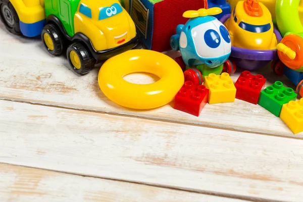 Conjunto Juguetes Para Niños Sobre Fondo Madera — Foto de Stock