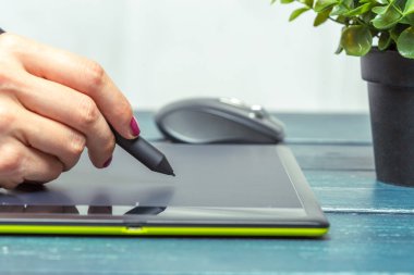 El stilus ve tablet grafik tasarımcı çalışma