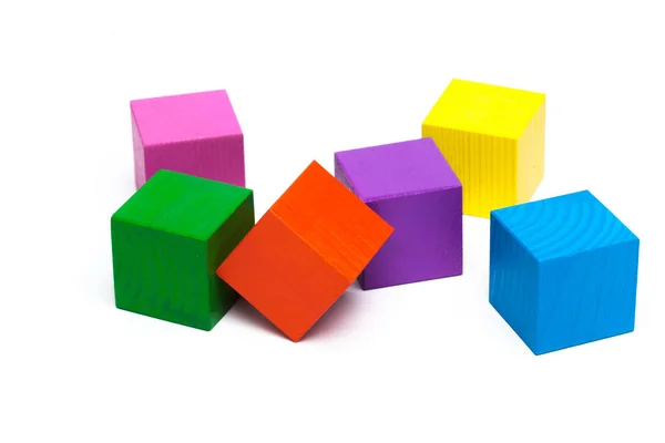 Кольорові Дитячі Кубики Білому Ізольованому Фоні — стокове фото