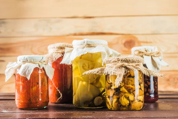 Preserved Vegetables Wooden Background — Stock Photo, Image