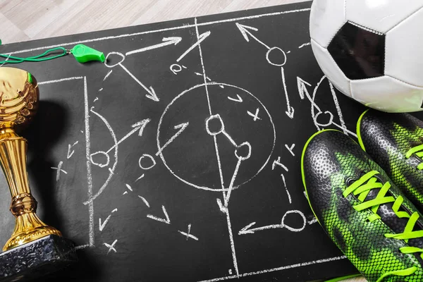 Voetbal Plan Schoolbord Met Vorming Tactiek — Stockfoto