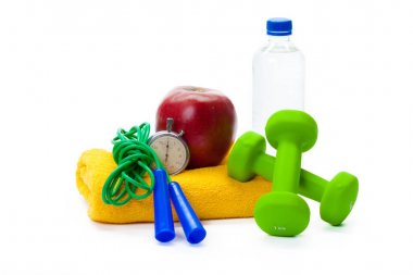 Fitness Ekipmanları. Sağlıklı gıda. Halter.