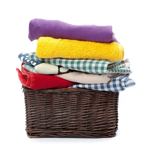 Clothes Laundry Wooden Basket Isolated White Background — Stock Photo, Image