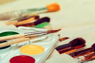 Suluboya resimli fırçalar yakın plan. yaratıcı fotoğraf